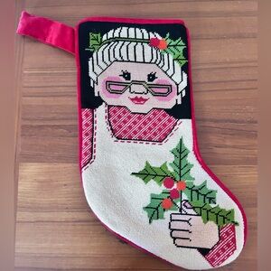 Christmas Needlepoint Stocking Mrs. Claus
